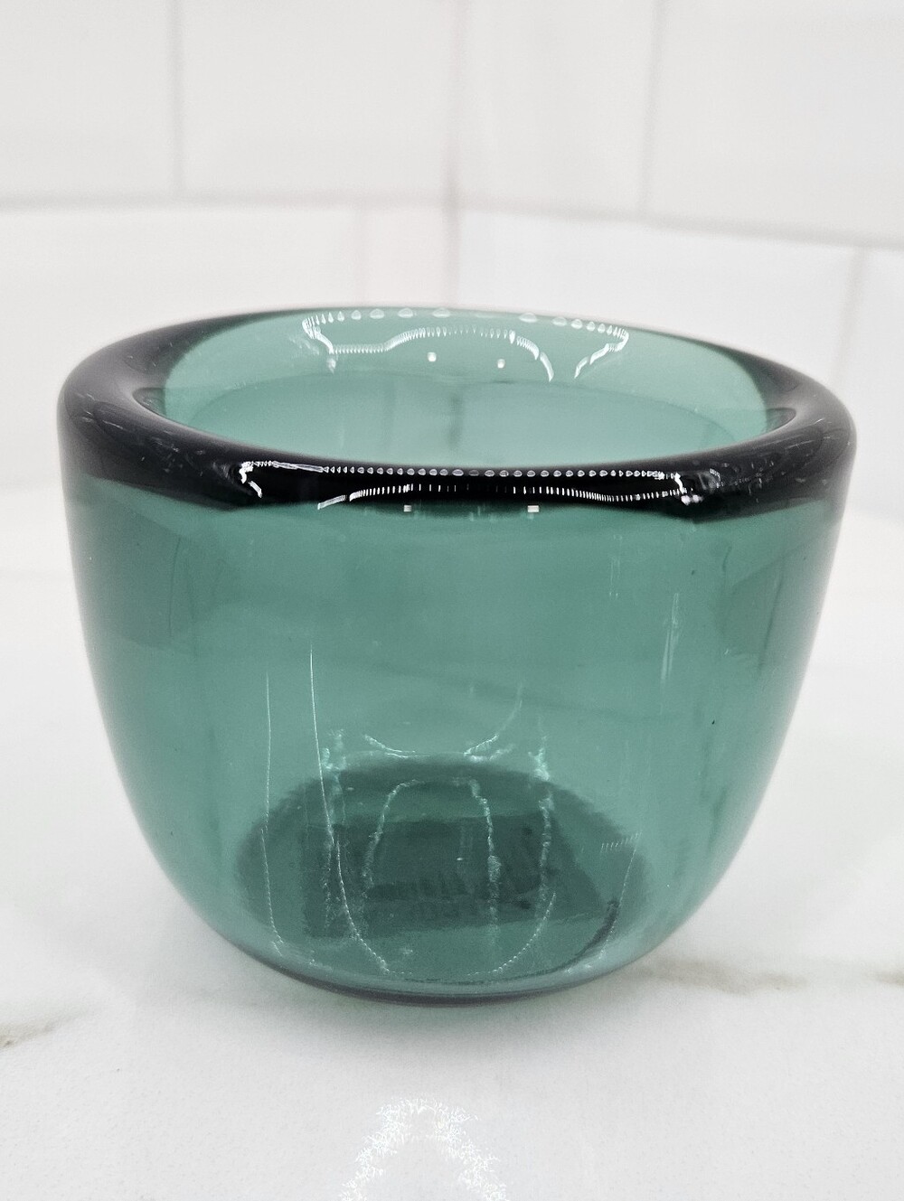 Crate & Barrel Karma Kota Teal Emerald Votive Candle Holder India Chunky Glass